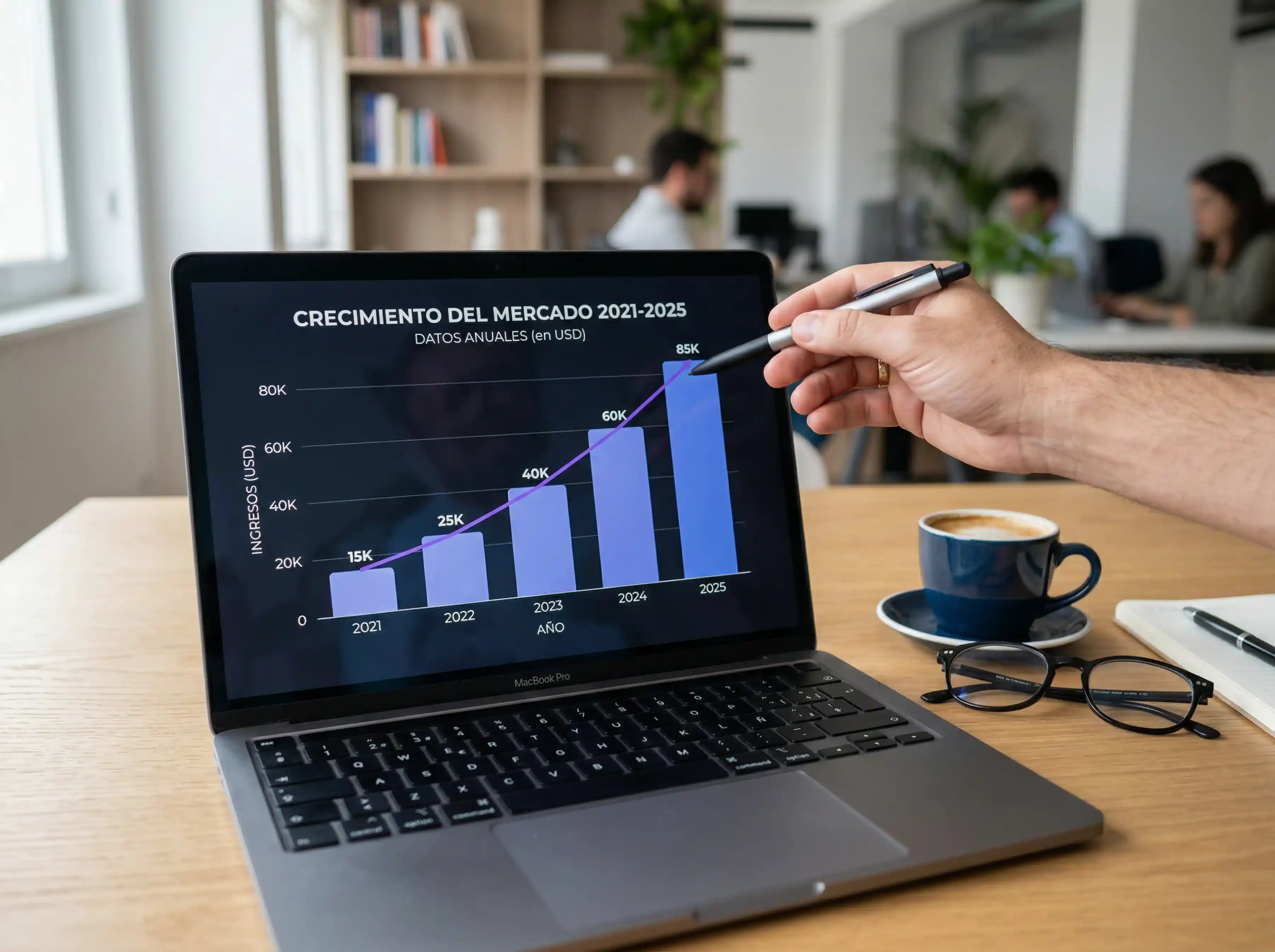 Analista revisando gráficos de crecimiento del mercado de apuestas en esports