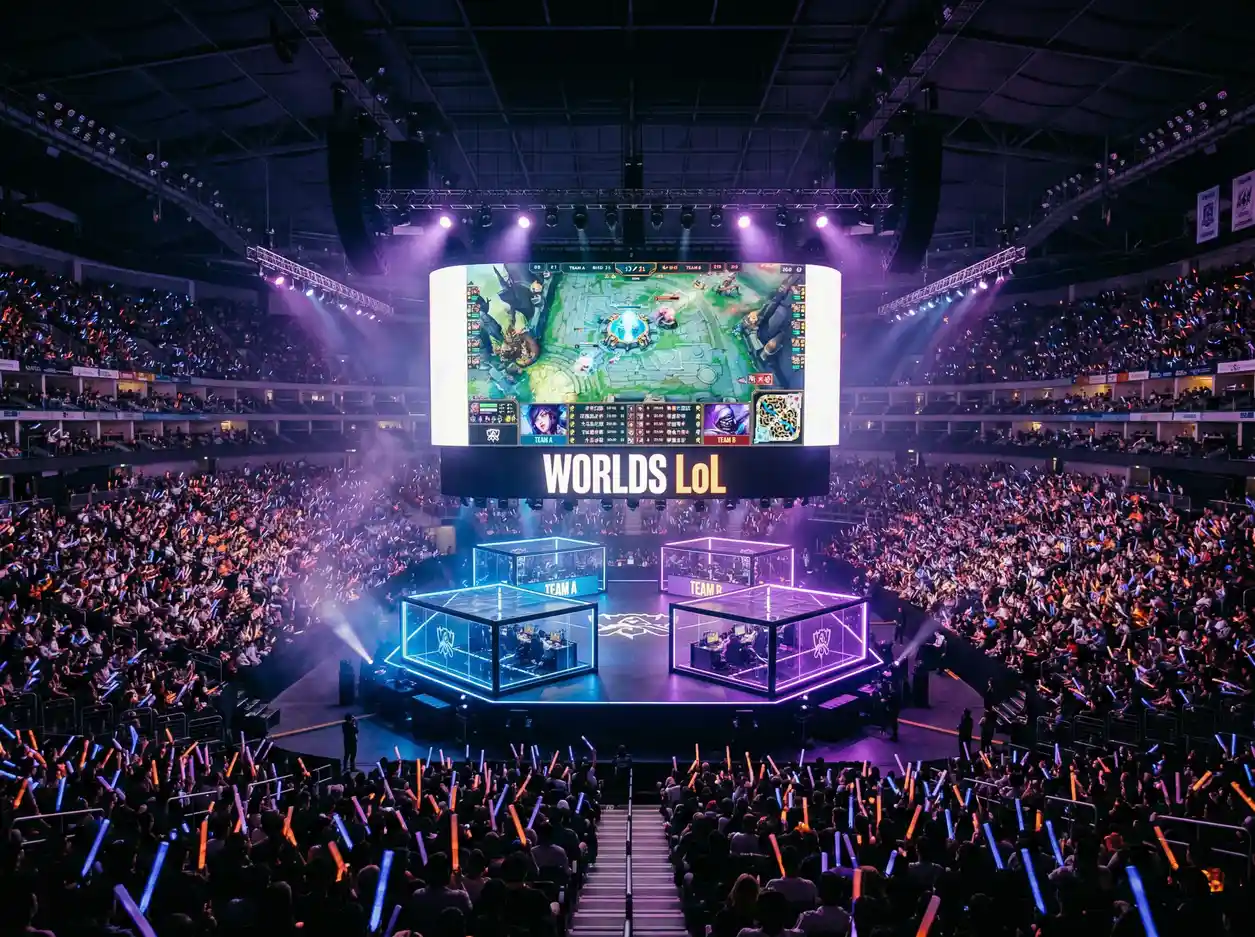 Estadio lleno de espectadores durante la final de Worlds de League of Legends esports